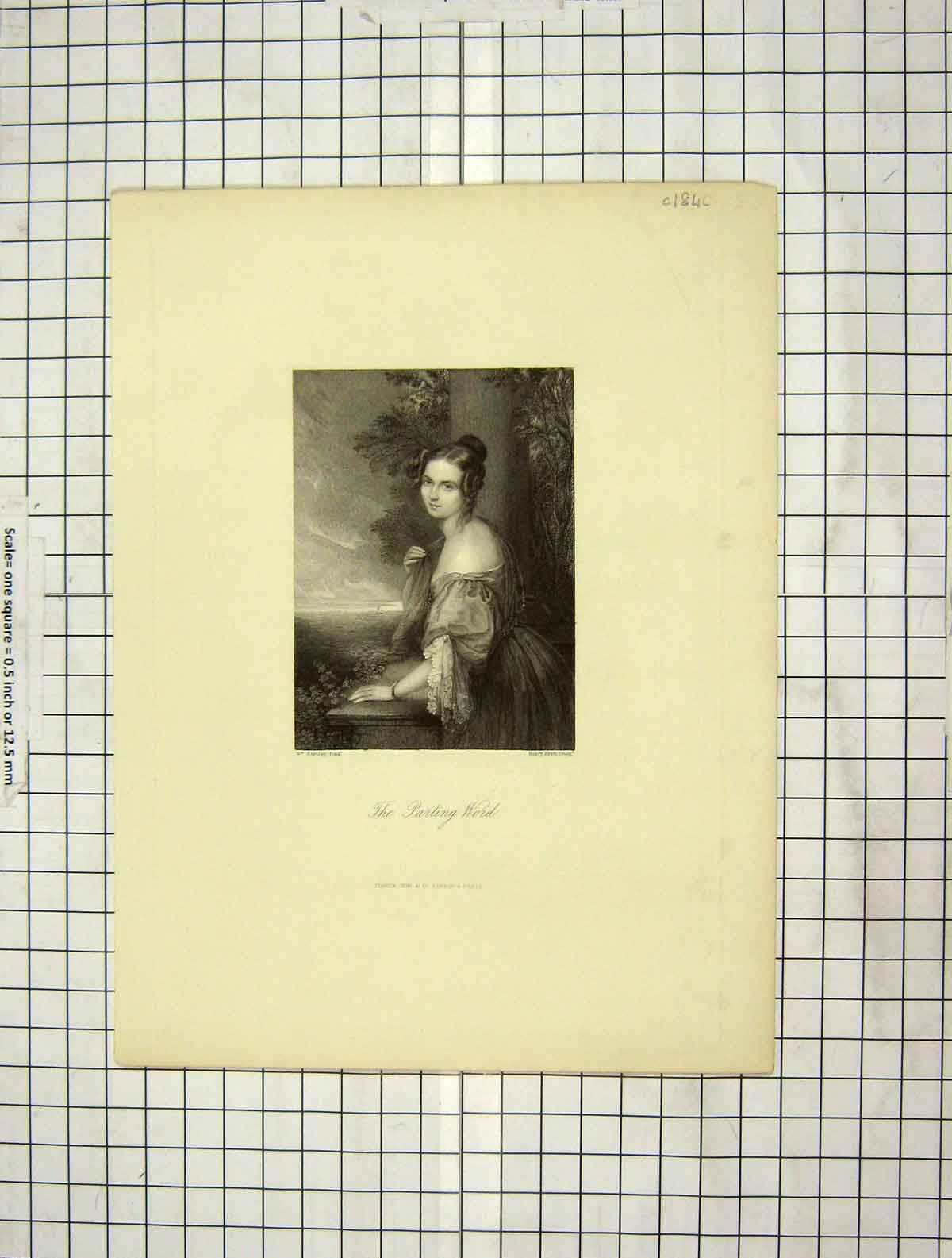 Original Old Antique Print C1880 Portrait Beautiful Lady Woman Barclay Brett