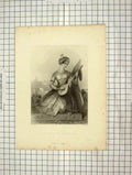 Original Old Antique Print C1880 Portrait Rajah Daughter Knight Engraving 19th