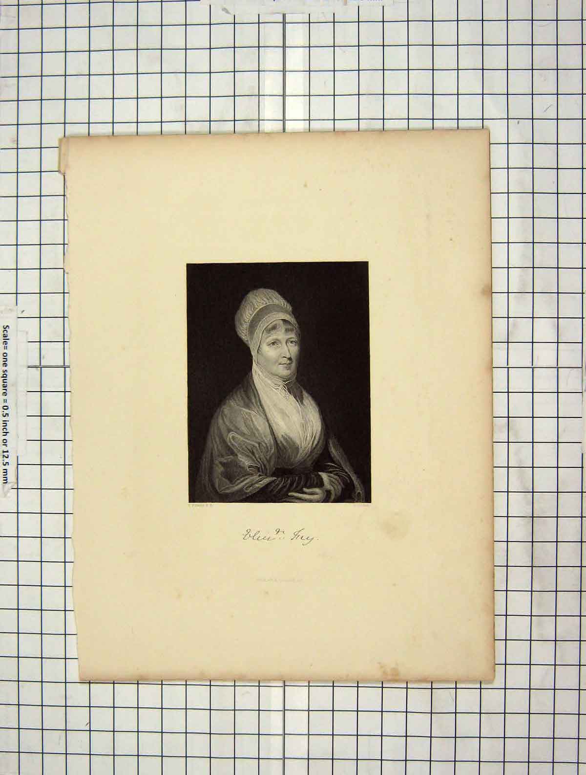 Original Old Antique Print 1844 Portrait Fry Cochran Leslie Engraving Victorian