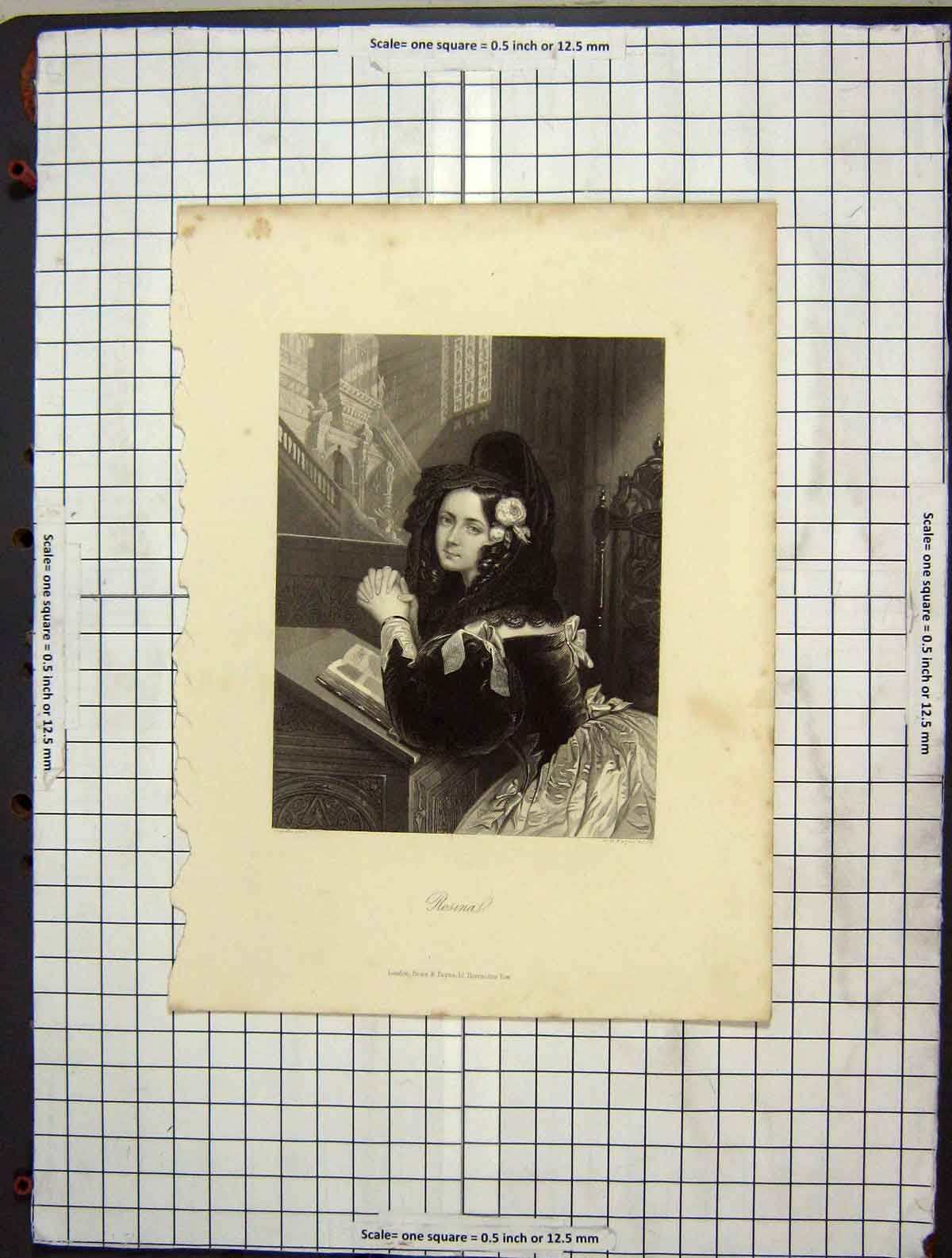 Original Old Antique Print C1880 Portrait Rosina Payne Engraving 19th