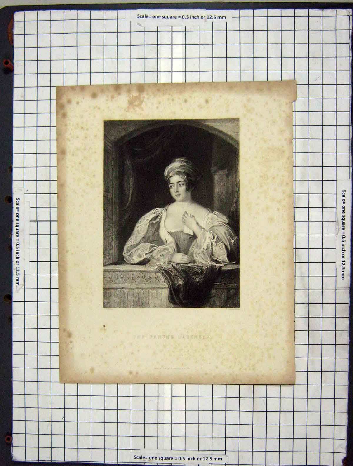Original Old Antique Print C1880 Baron'S Daughter Portrait Posselwhite Hollins