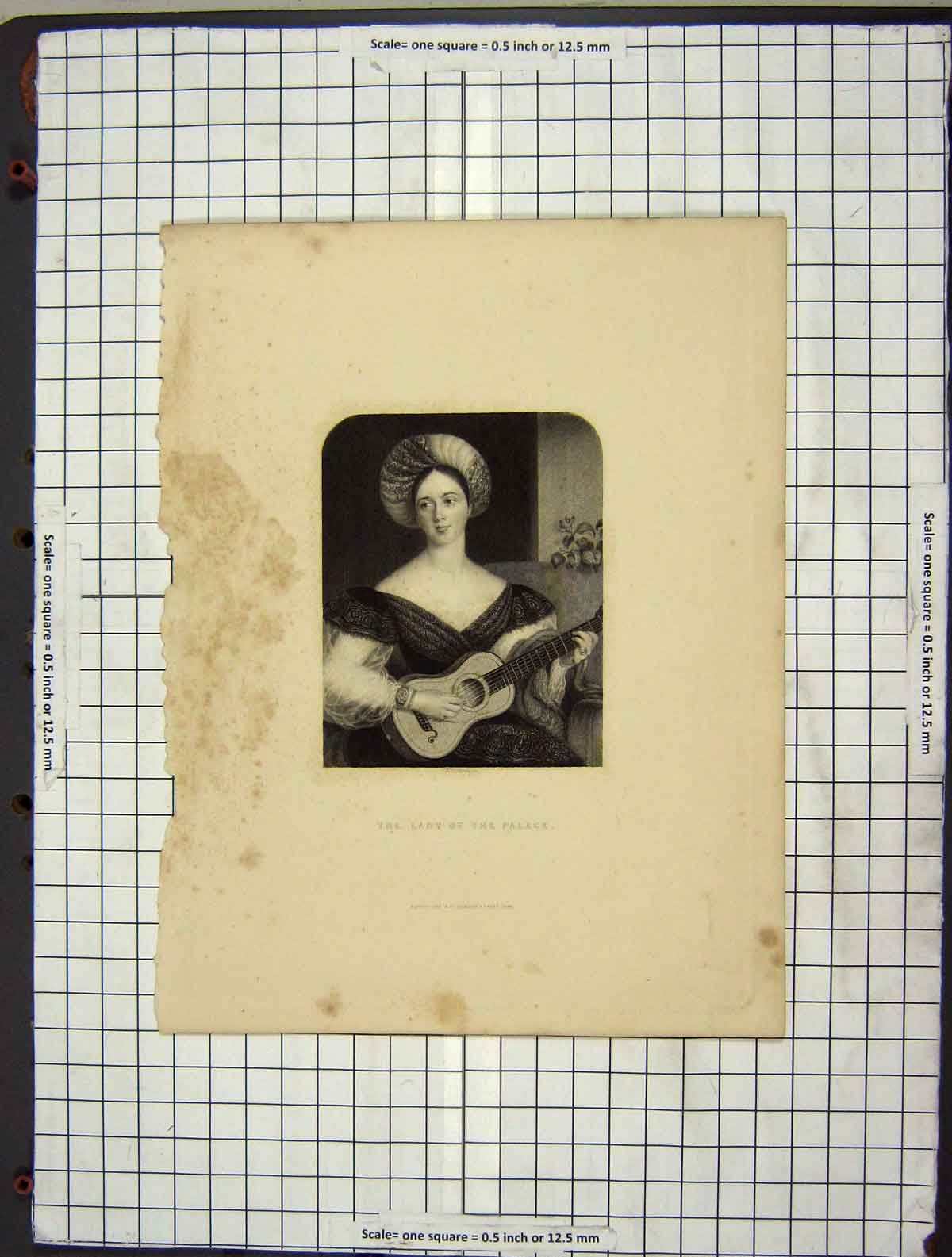 Original Old Antique Print 1844 Portrait Lady Palace Cochran Engraving 19th