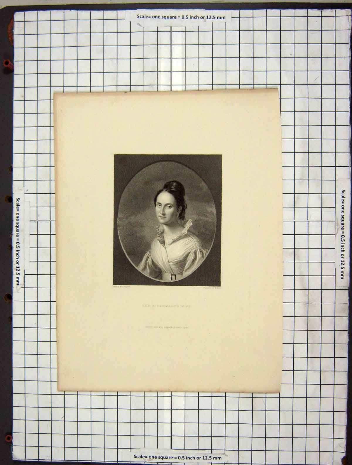 Original Old Antique Print 1845 Portrait Missionary Wife Lady Holl Engraving