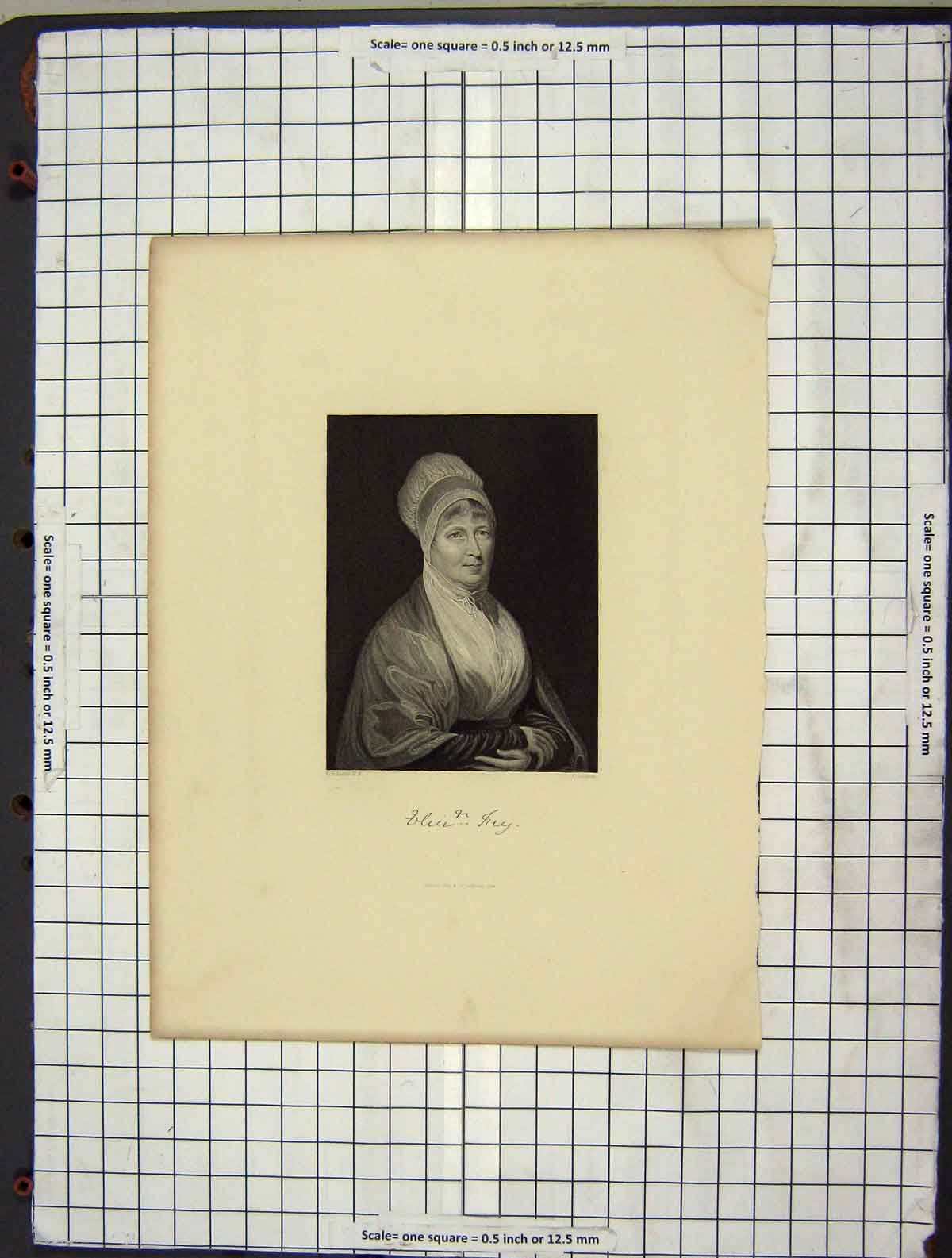 Original Old Antique Print 1844 Portrait Mrs Fry Engraving Cochran Victorian