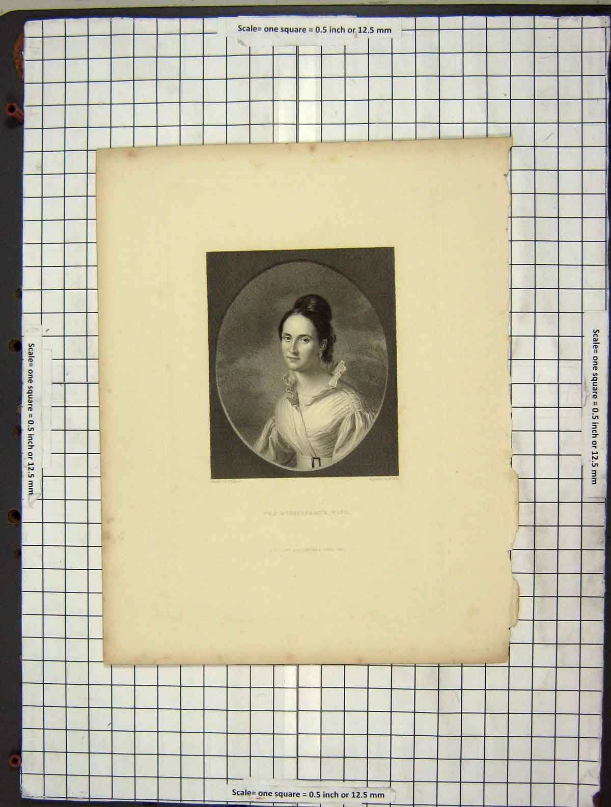 Original Old Antique Print 1845 Portrait Missionary Wife Holl Engraving 19th