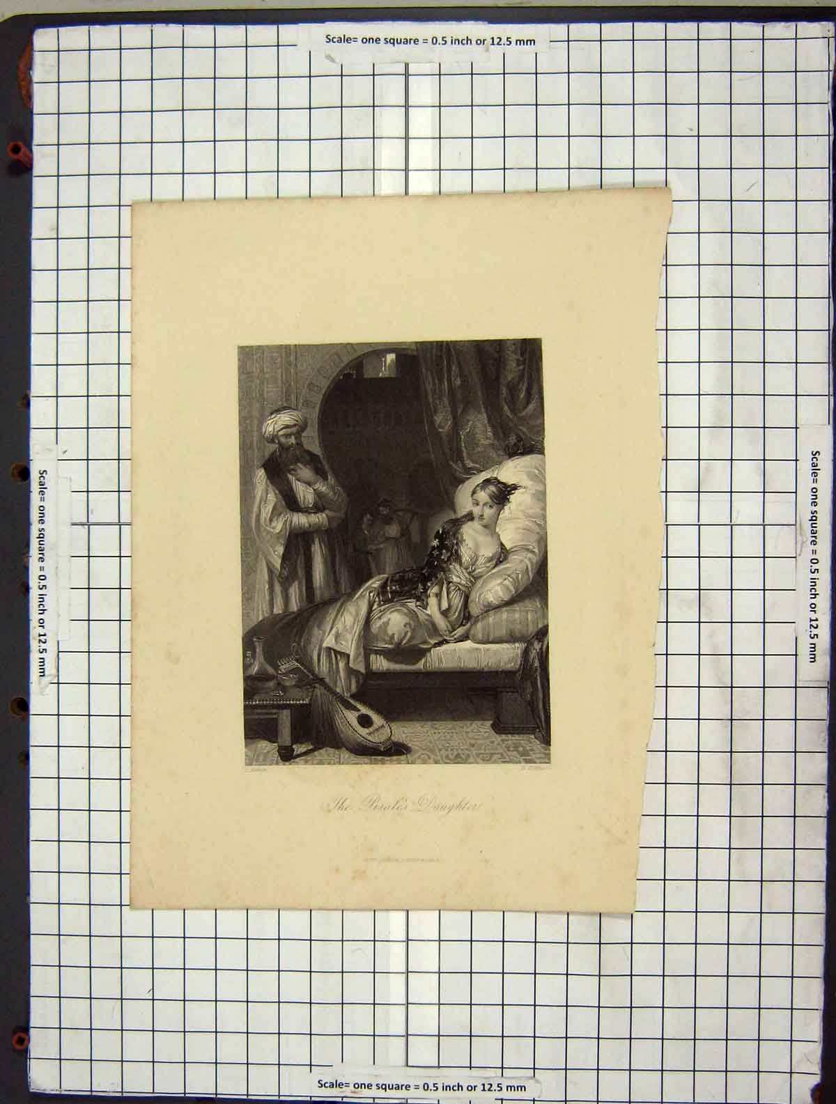 Original Old Antique Print C1880 Engraving Pirate Daughter Robinson Victorian