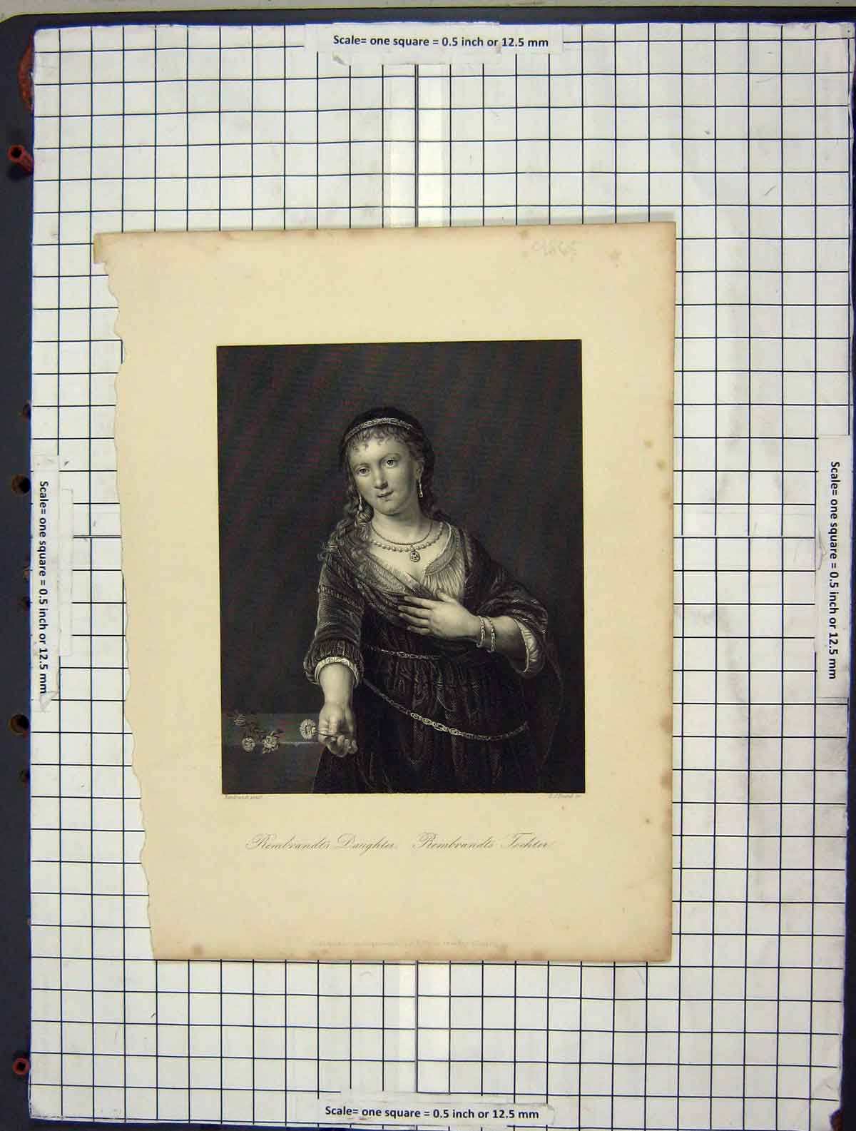 Original Old Antique Print C1880 Portrait Rembrandt Daughter Pound Engraving