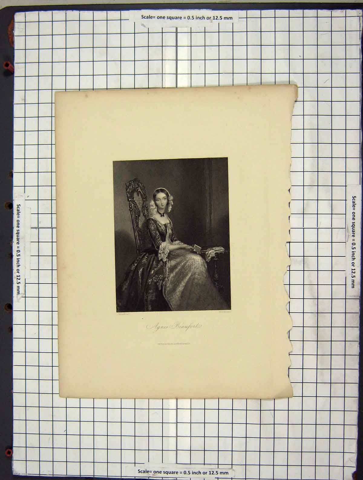 Original Old Antique Print C1880 Portrait Agnes Beaufort Engraving Robinson