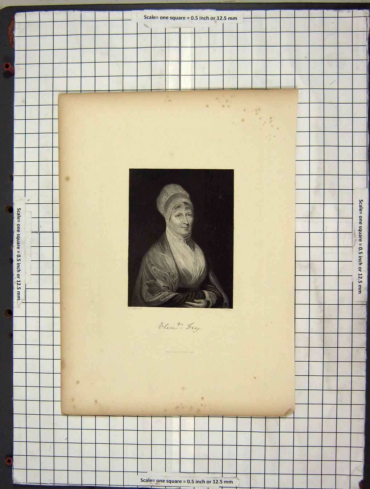 Original Old Antique Print 1844 Portrait Mrs Fry Engraving Cochran Leslie 19th