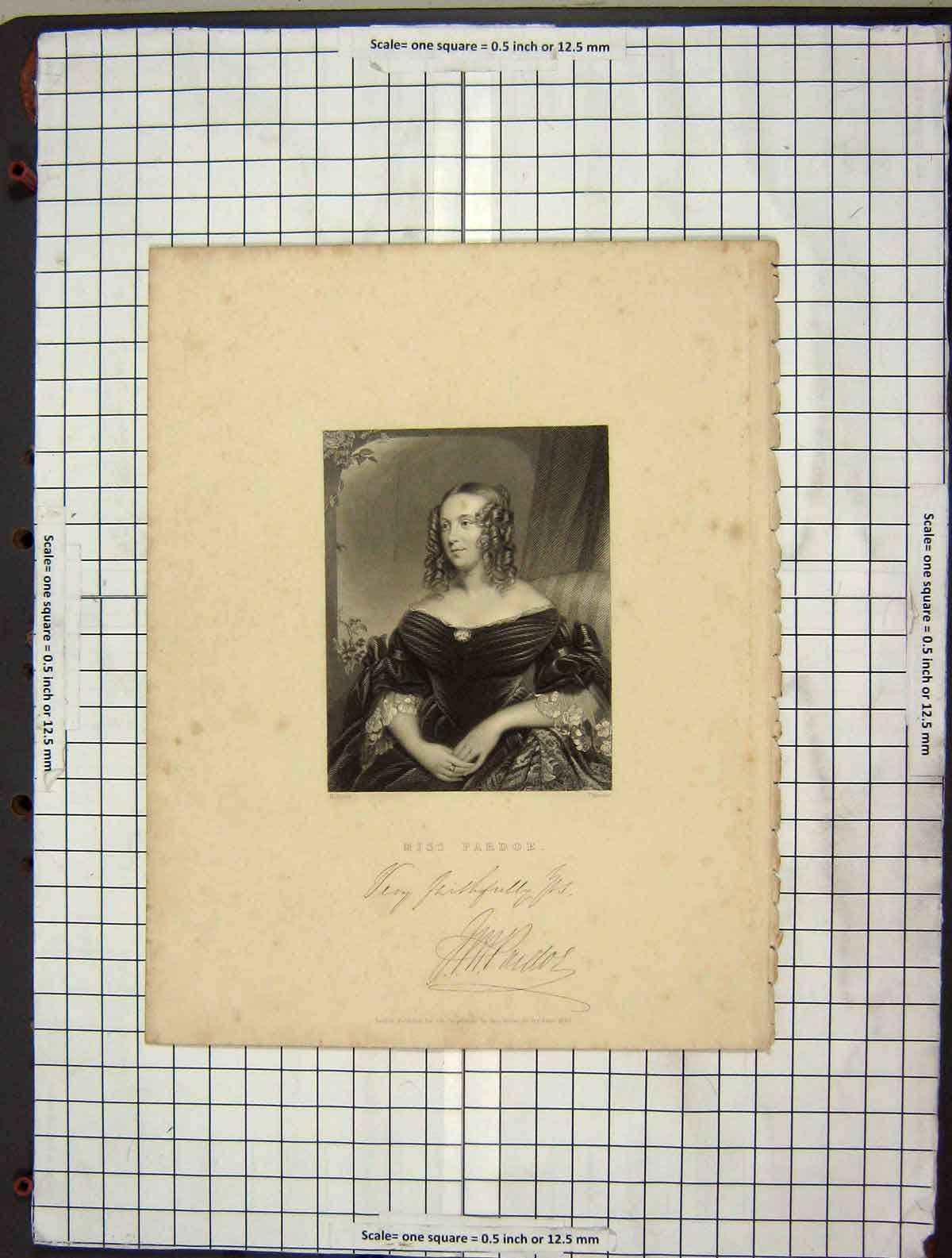 Original Old Antique Print 1840 Portrait Miss Pardoe Thomson Room Victorian