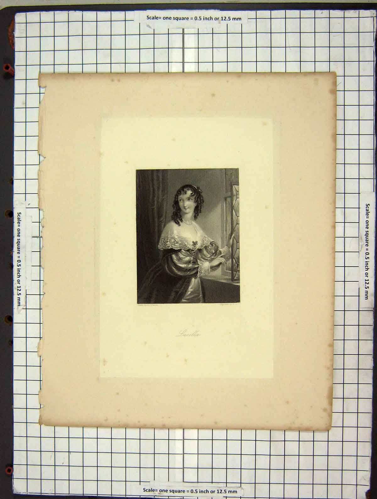 Original Old Antique Print C1880 Portrait Lucilla Lady Engraving Parris 19th