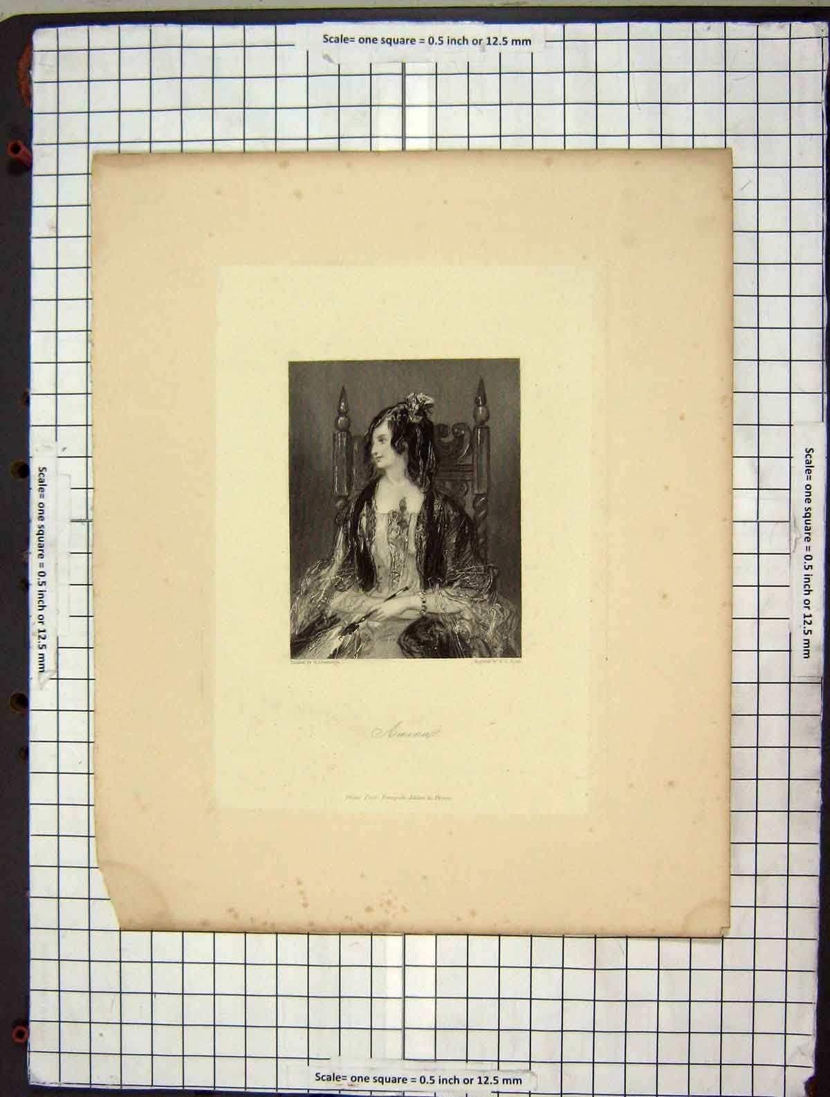 Original Old Antique Print C1880 Portrait Amina Lady Engraving Ryall Victorian