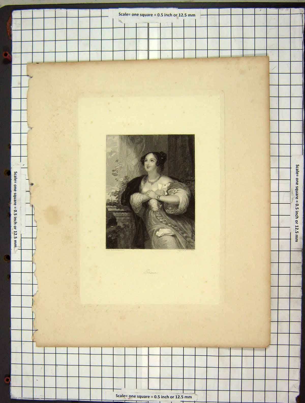 Original Old Antique Print C1880 Portrait Grace Lady Woman Engraving Mote 19th