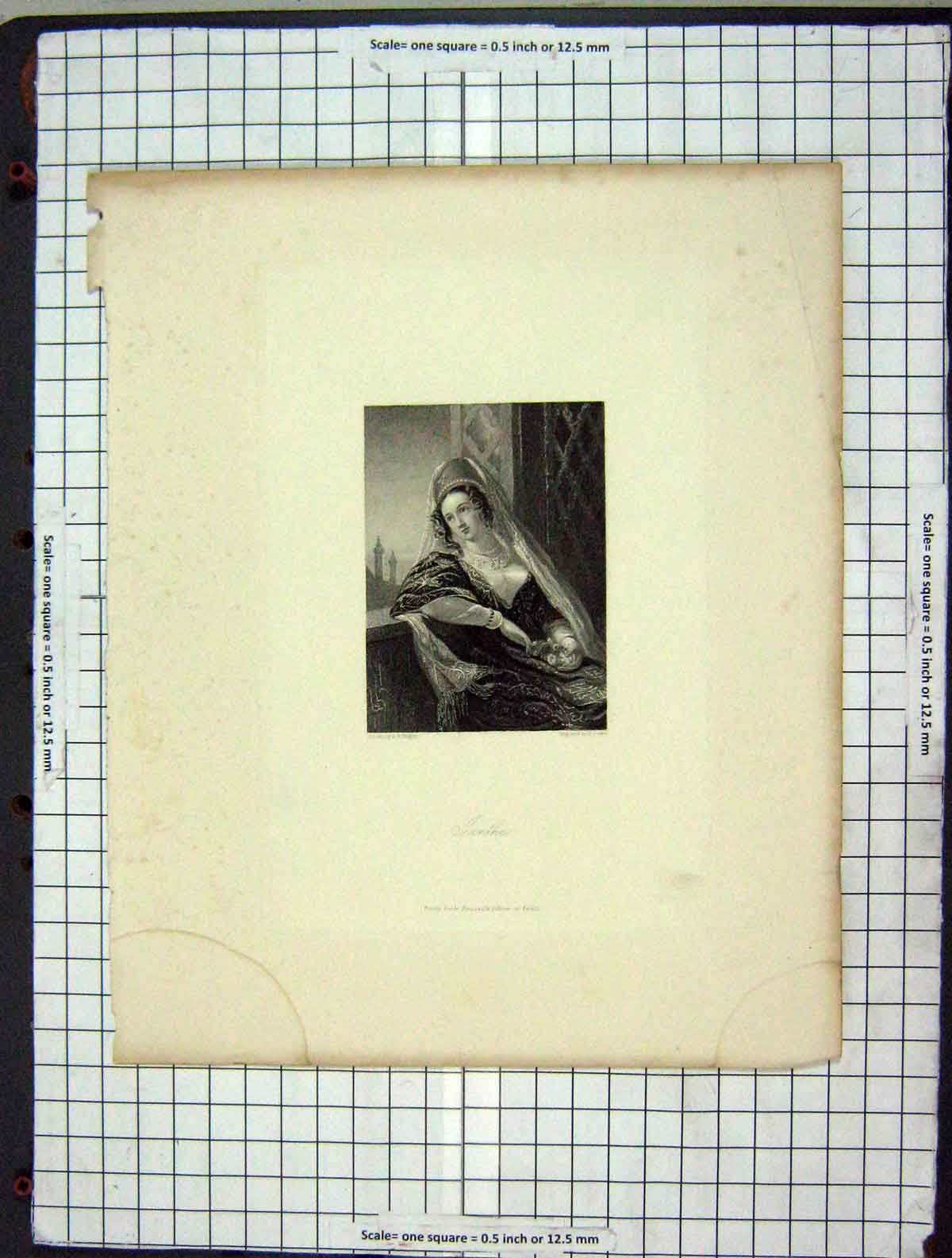 Original Old Antique Print C1880 Portrait Janthe Lady Engraving Cooke Victorian