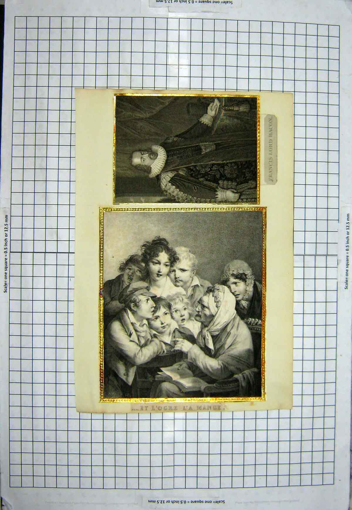 Original Old Antique Print Francis Lord Bacon Portrait Children L'Ogre Mange