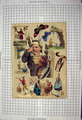 Old Antique Print People Butterfly Crying Man Spinning Wool Duck Shells