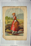 Antique Old Print Colour Portrait Squire'S Daughter Staffordshire Absolon
