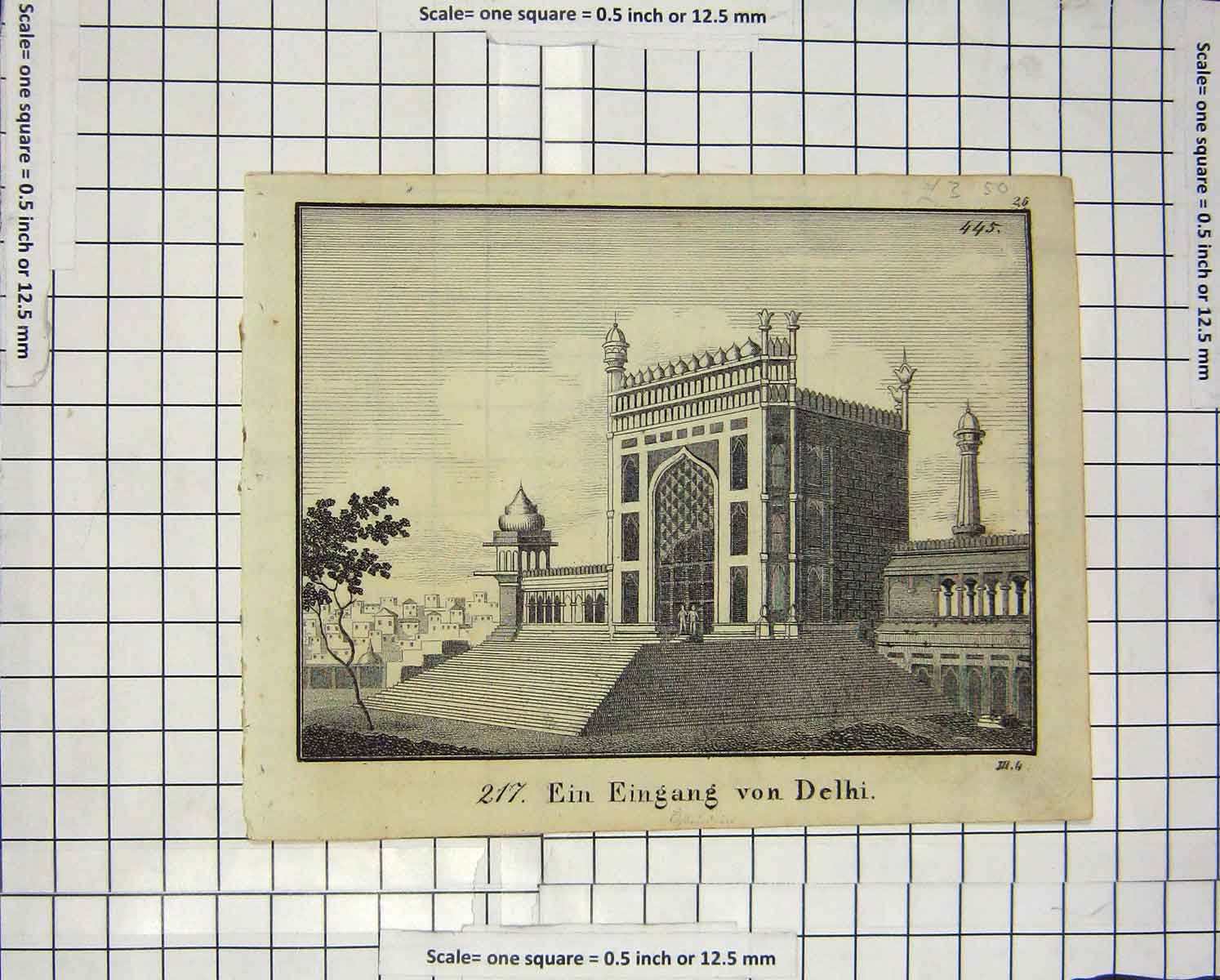 Original Old Antique Print C1800 Ein Eingang Von Delhi Architecture Building