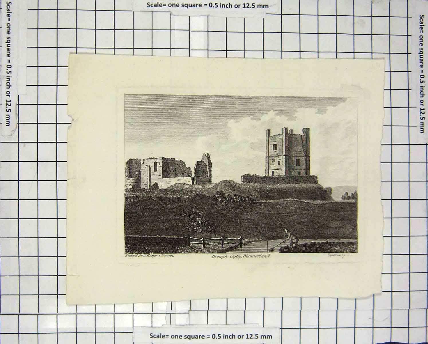 Old Antique Print 1775 Brough Castle Westmorland Sparrow Hooper Engraving 18th