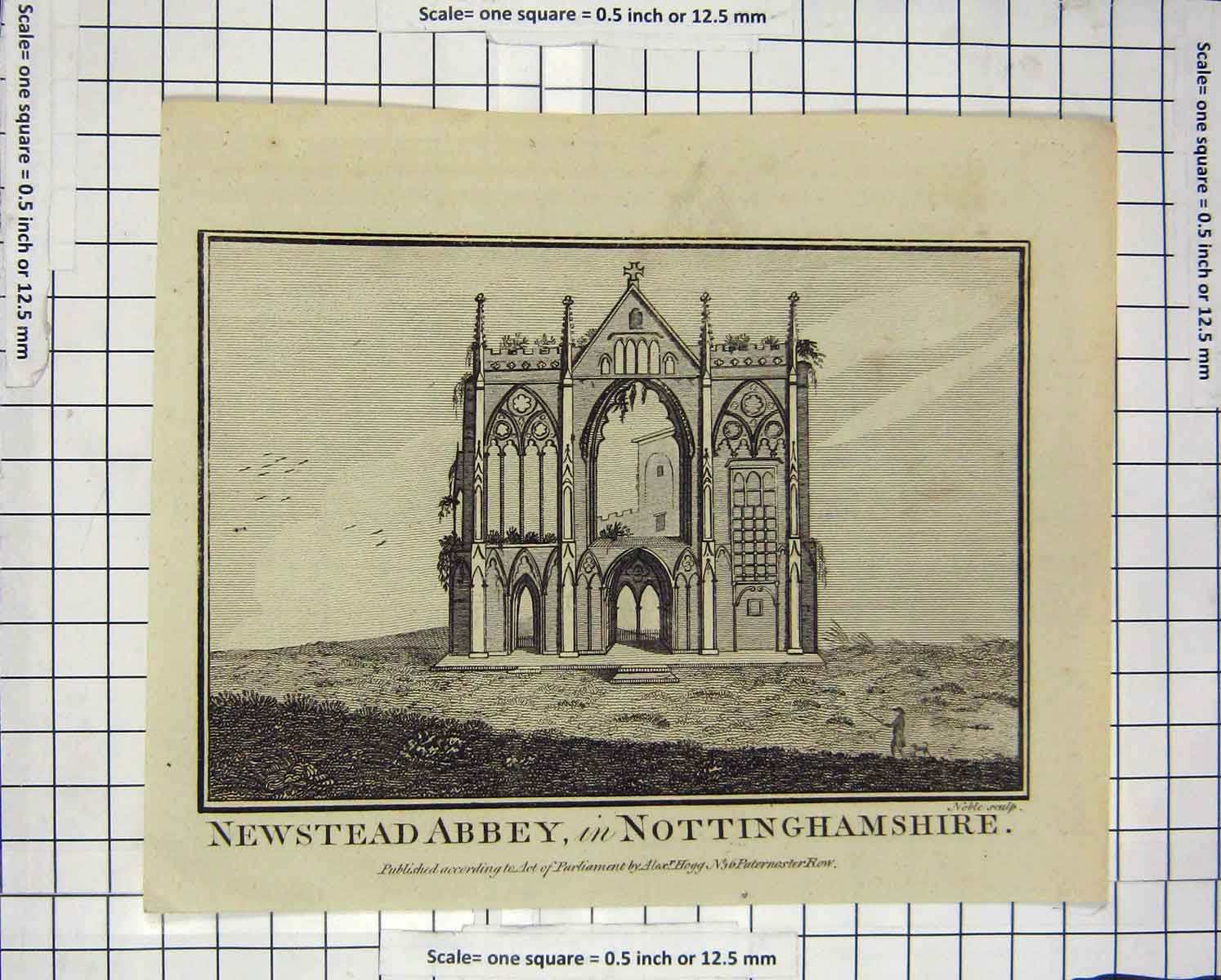 Original Old Antique Print C1800 Newstead Abbey Nottinghamshire Architecture