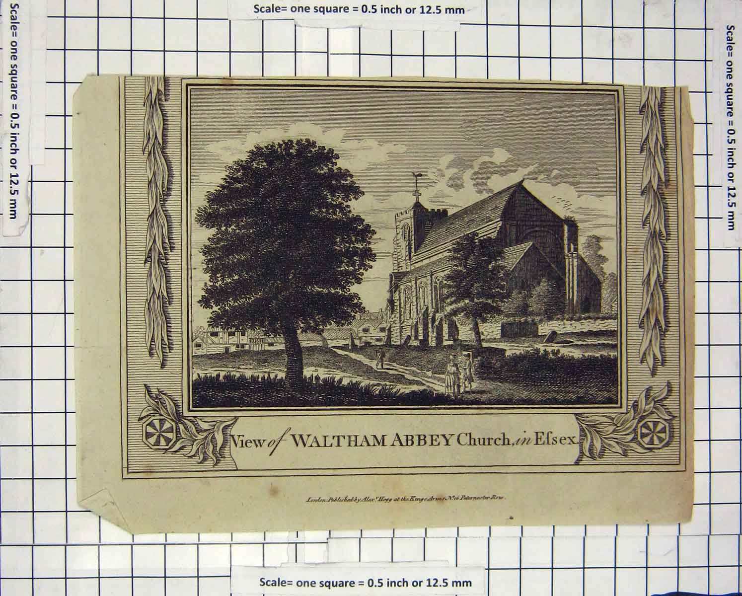 Old Antique Print C1800 View Waltham Abbey Church Essex England Engraving 19th