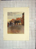 Original Old Vintage Print C1930 Colour Street Scene Houses People 20th Century