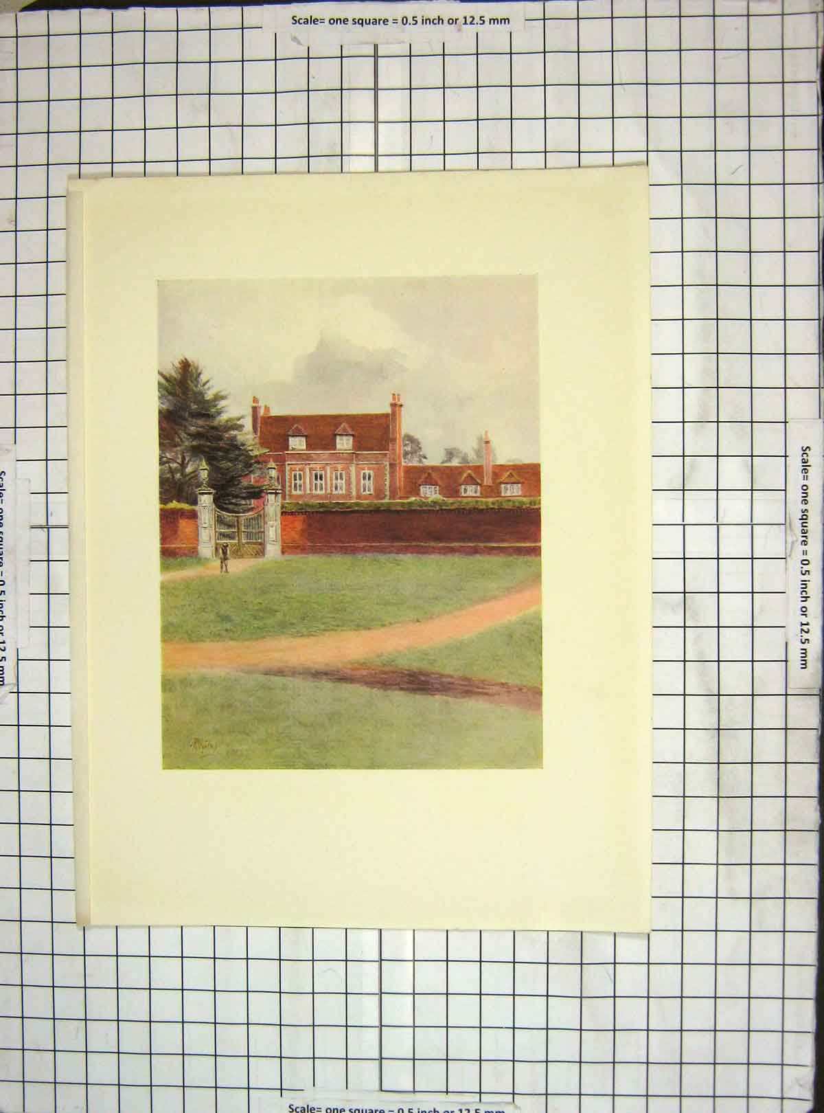 Original Old Vintage Print C1930 Byefleet Park Mansion House Colour 20th