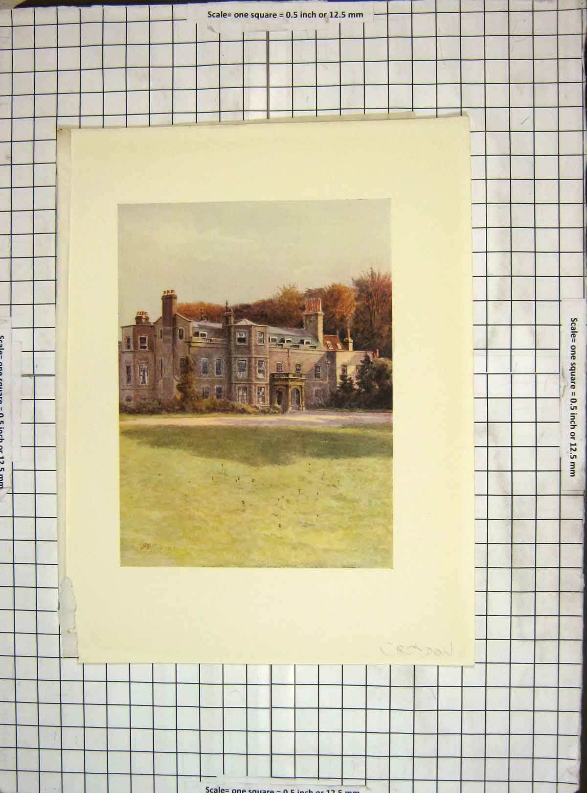 Original Old Vintage Print C1930 Haling Mansion House Architecture Colour 20th