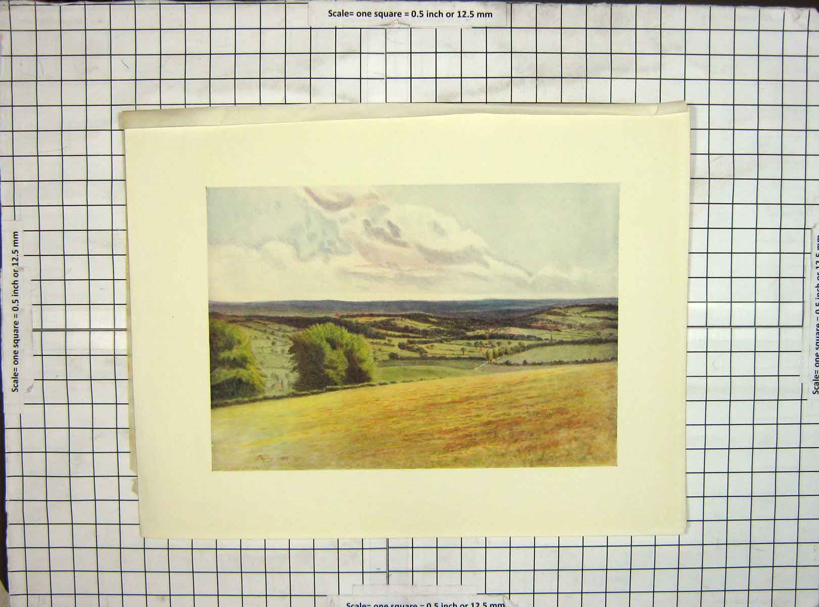 Original Old Vintage Print C1930 Landscape View Churchyard Tatsfield Colour
