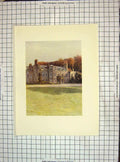 Original Old Antique Print 1912 Architecture Haling Mansion House Colour 20th