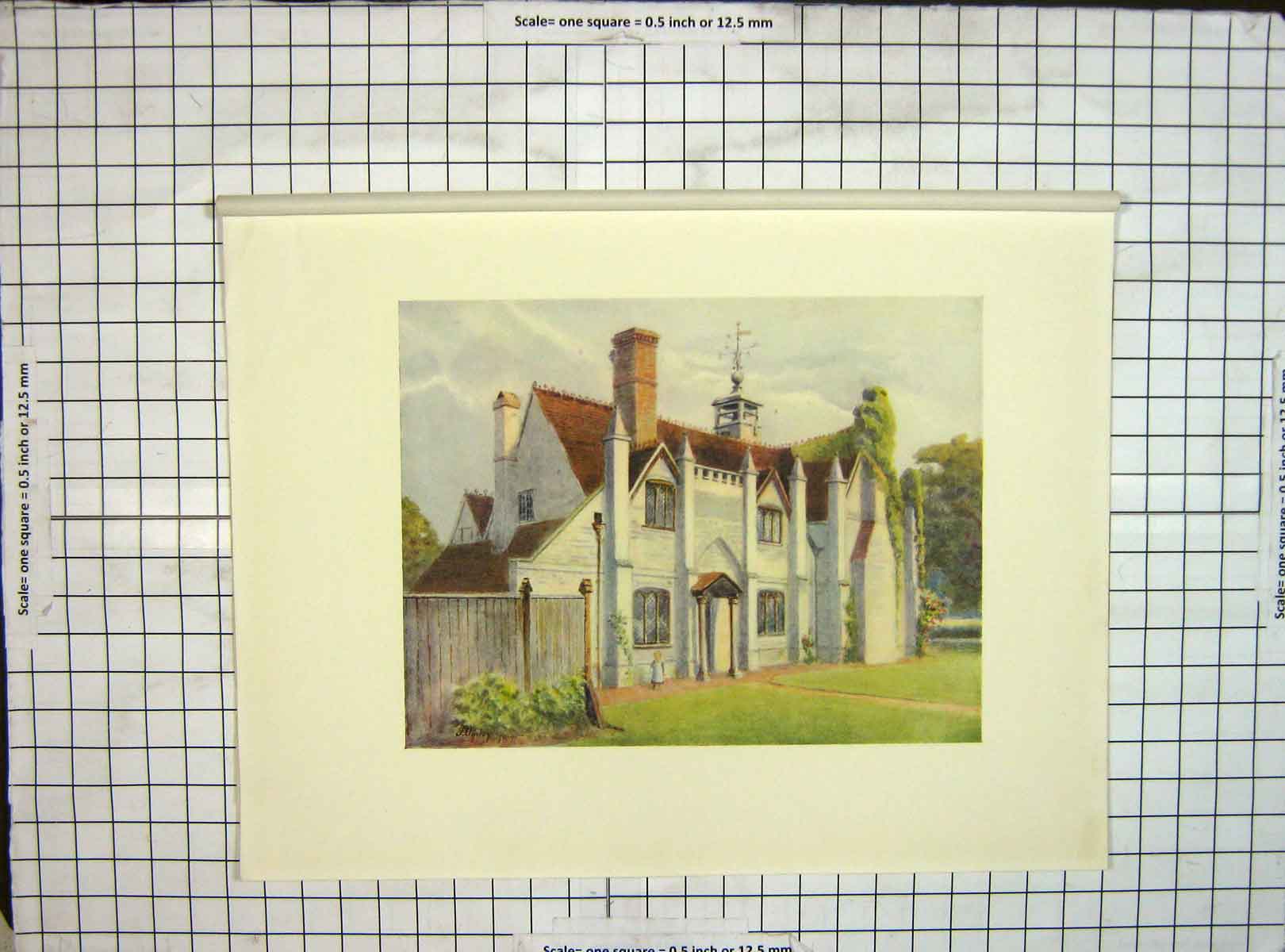Original Old Antique Print 1912 Mansion House Leigh Place Architecture Colour
