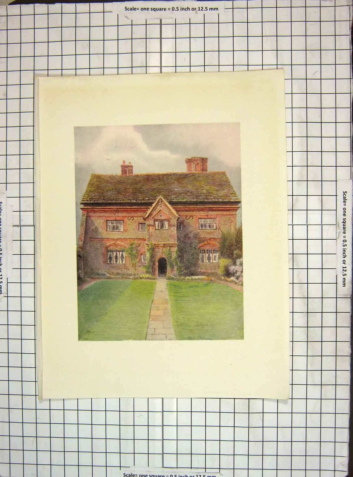 Original Old Vintage Print C1930 House Crossway Farm Garden Colour 20th Century