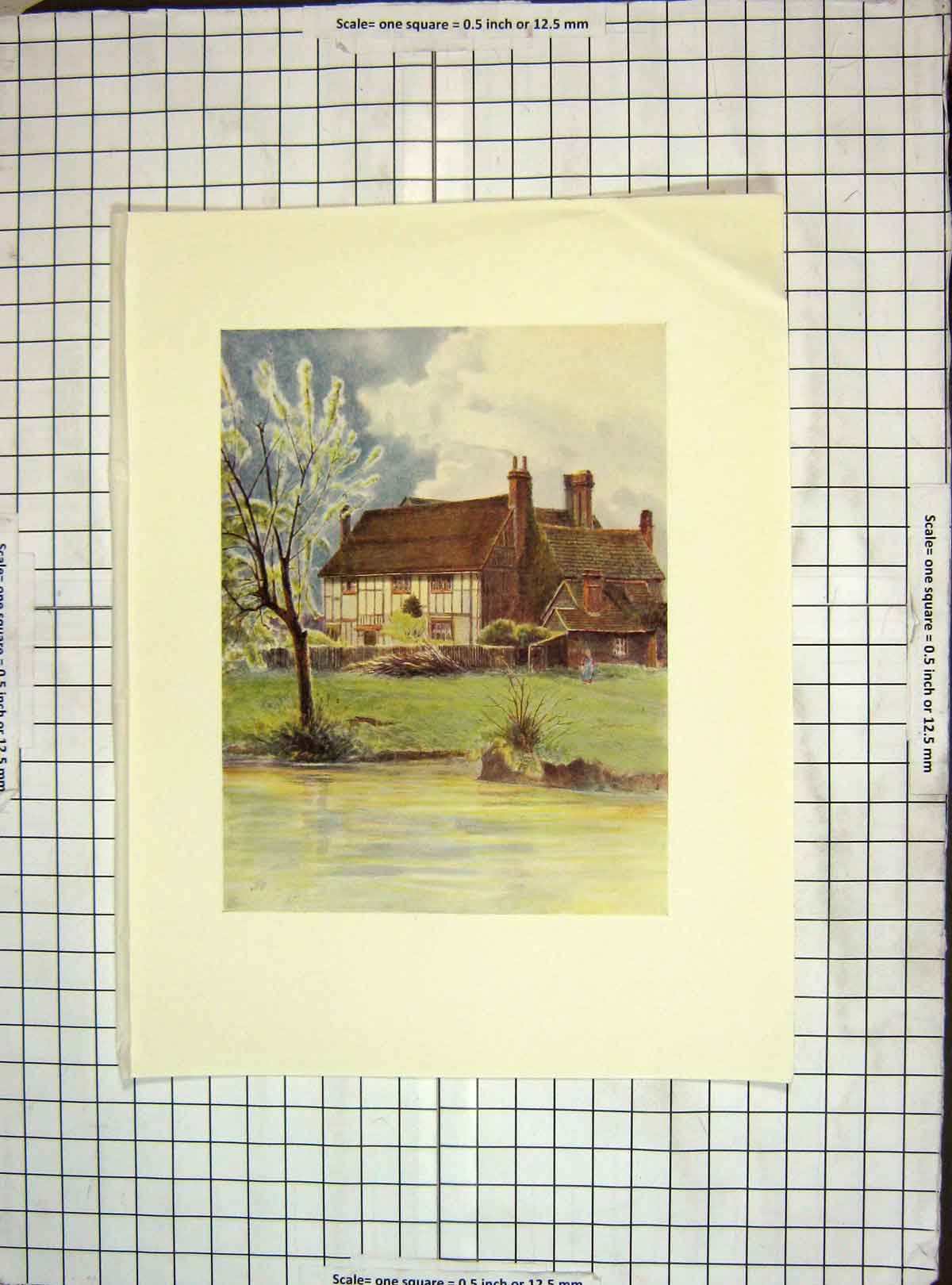 Original Old Vintage Print C1930 Mansion House Newdigate Place Colour 20th