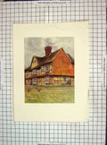 Original Old Antique Print 1912 Mansion House Volven Farm Ockley Colour 20th
