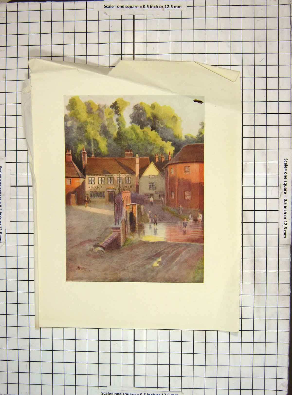 Original Old Antique Print 1911 Cobbett Birthplace Farnham Street Damaged 20th