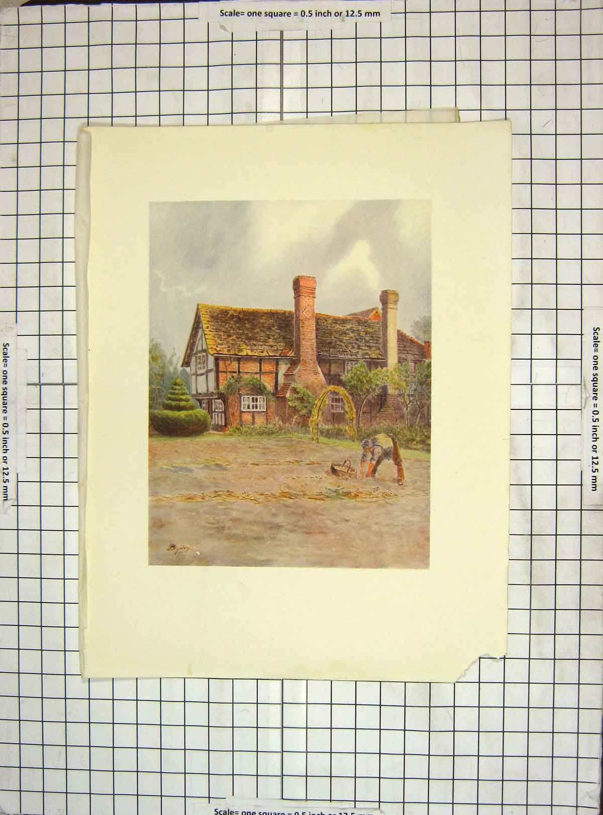 Original Old Vintage Print C1930 View AlfHouse Farm Farmer Agriculture 20th