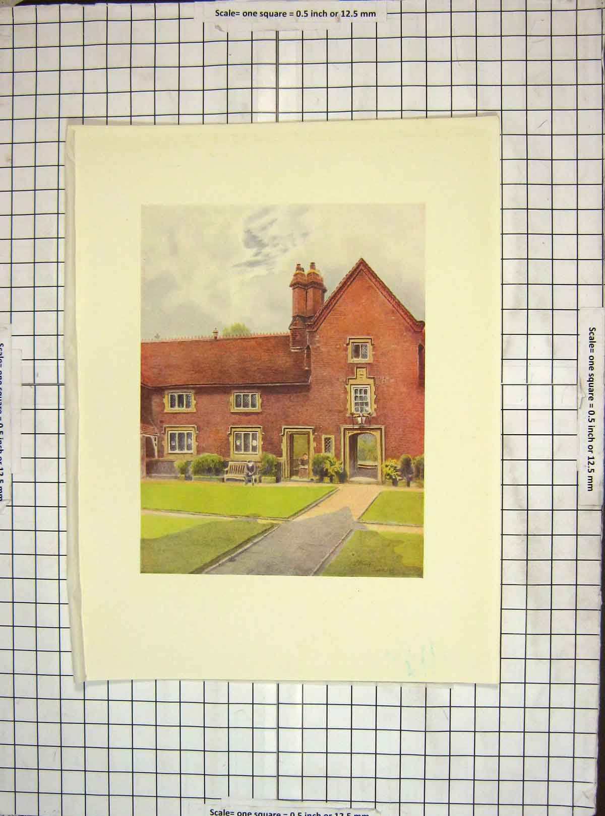 Original Old Vintage Print C1930 Colour View Whitgift Hospital Croydon 20th