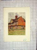 Original Old Antique Print 1912 Colour View Volven Farm House Bekley 20th