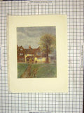 Original Old Antique Print 1911 Colour Abinger Hatch Inn House 20th Century