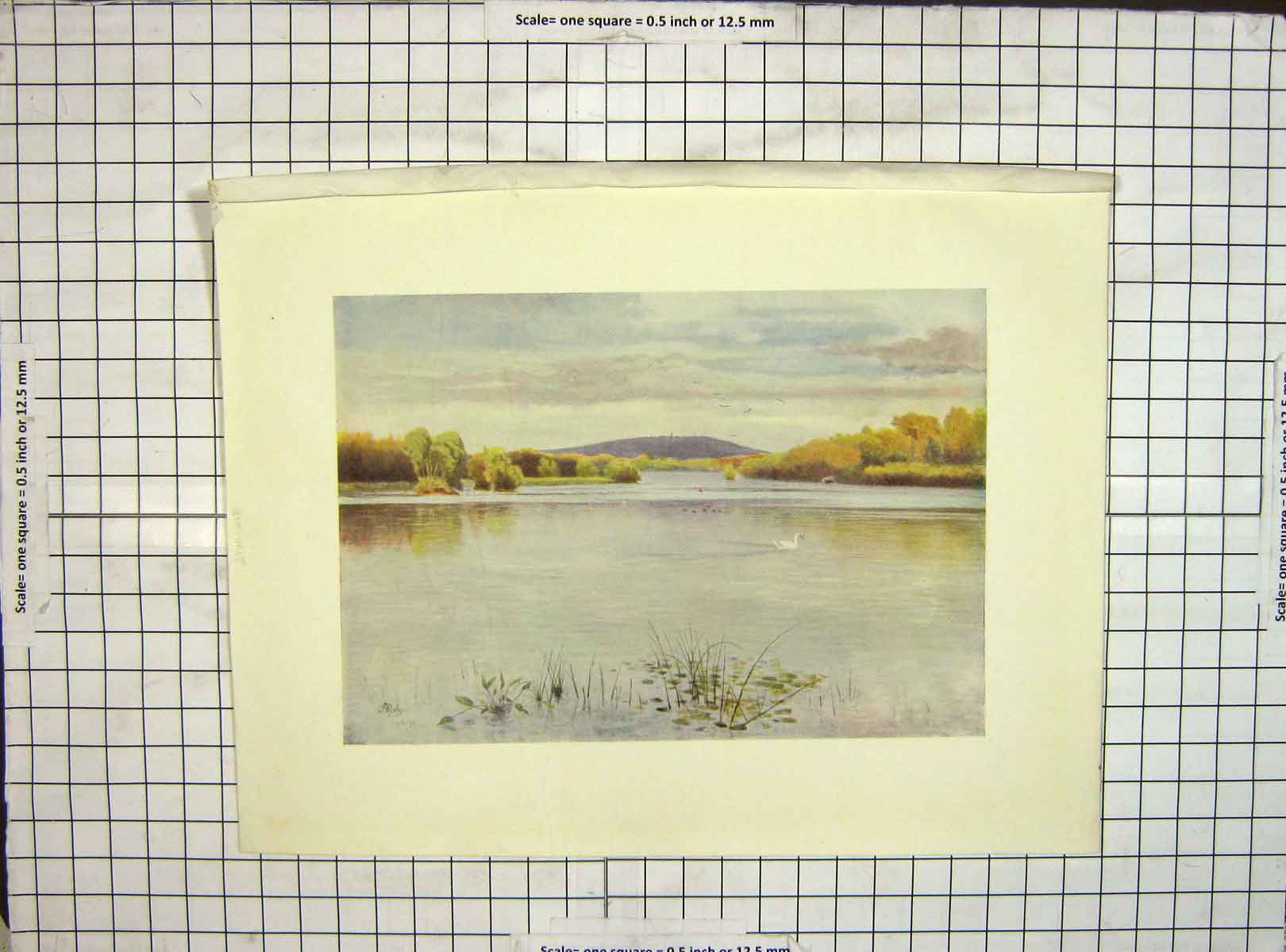 Original Old Vintage Print C1930 Landscape View Vachery Pond Hills Colour 20th