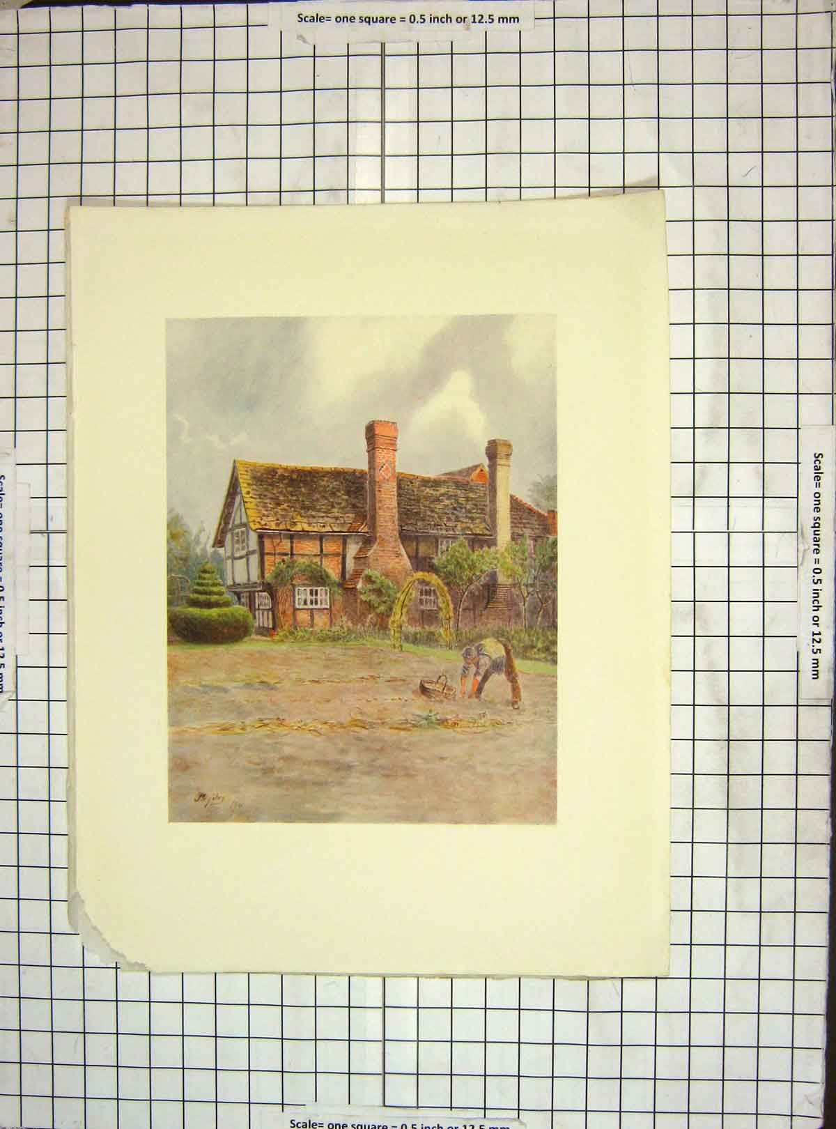 Original Old Antique Print 1911 View AlfHouse Farm Farmer Agriculture Colour