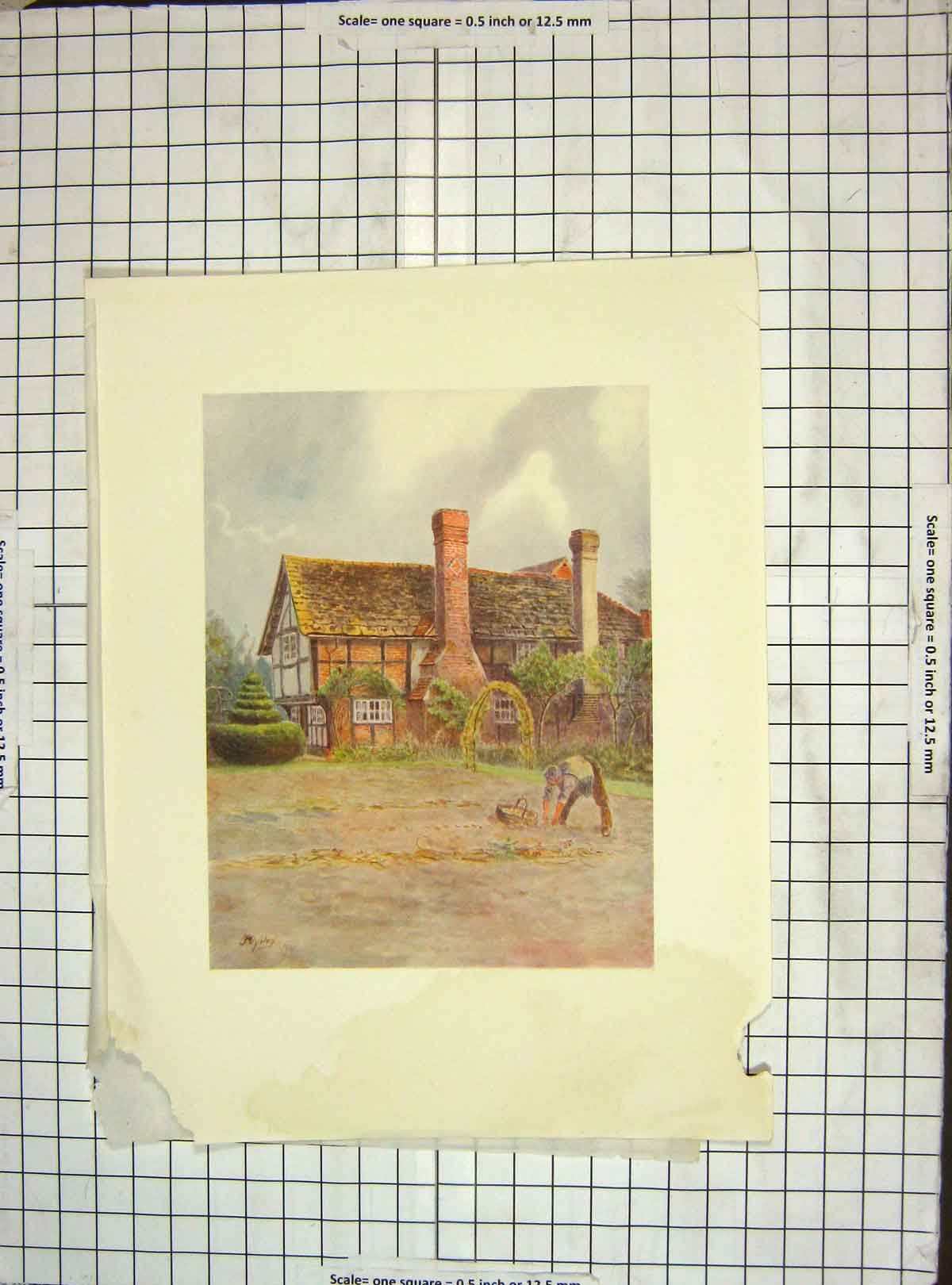Original Old Antique Print 1911 View AlfHouse Farm Farmer Colour 20th Century