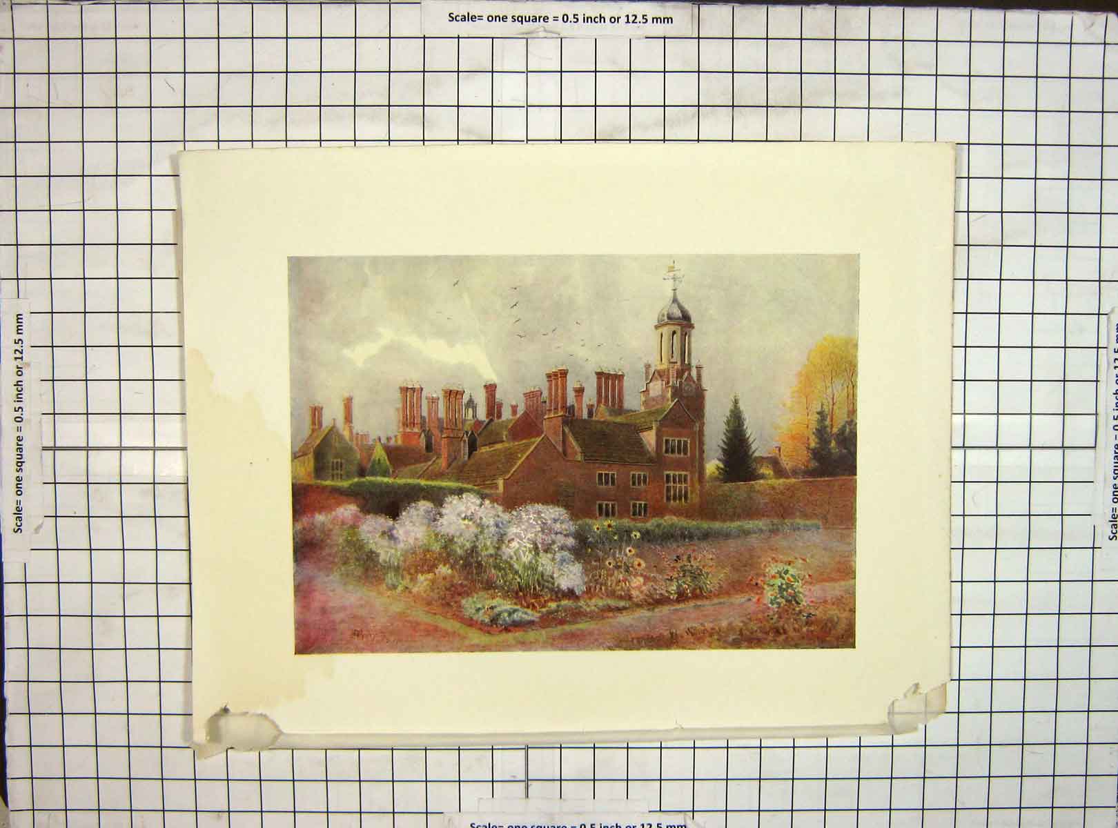 Original Old Vintage Print C1930 Damaged View Baynards Garden Mansion House