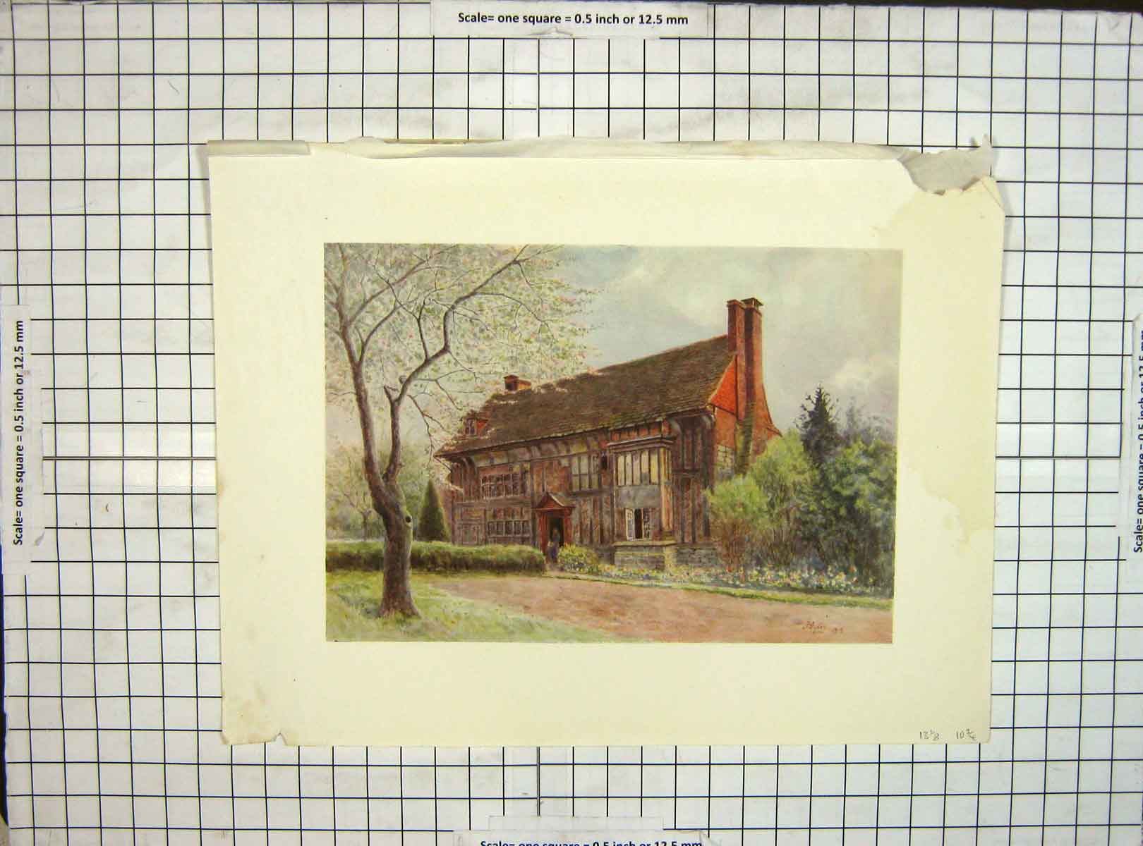 Original Old Vintage Print C1930 Damaged View Surrey Hall Architecture 20th