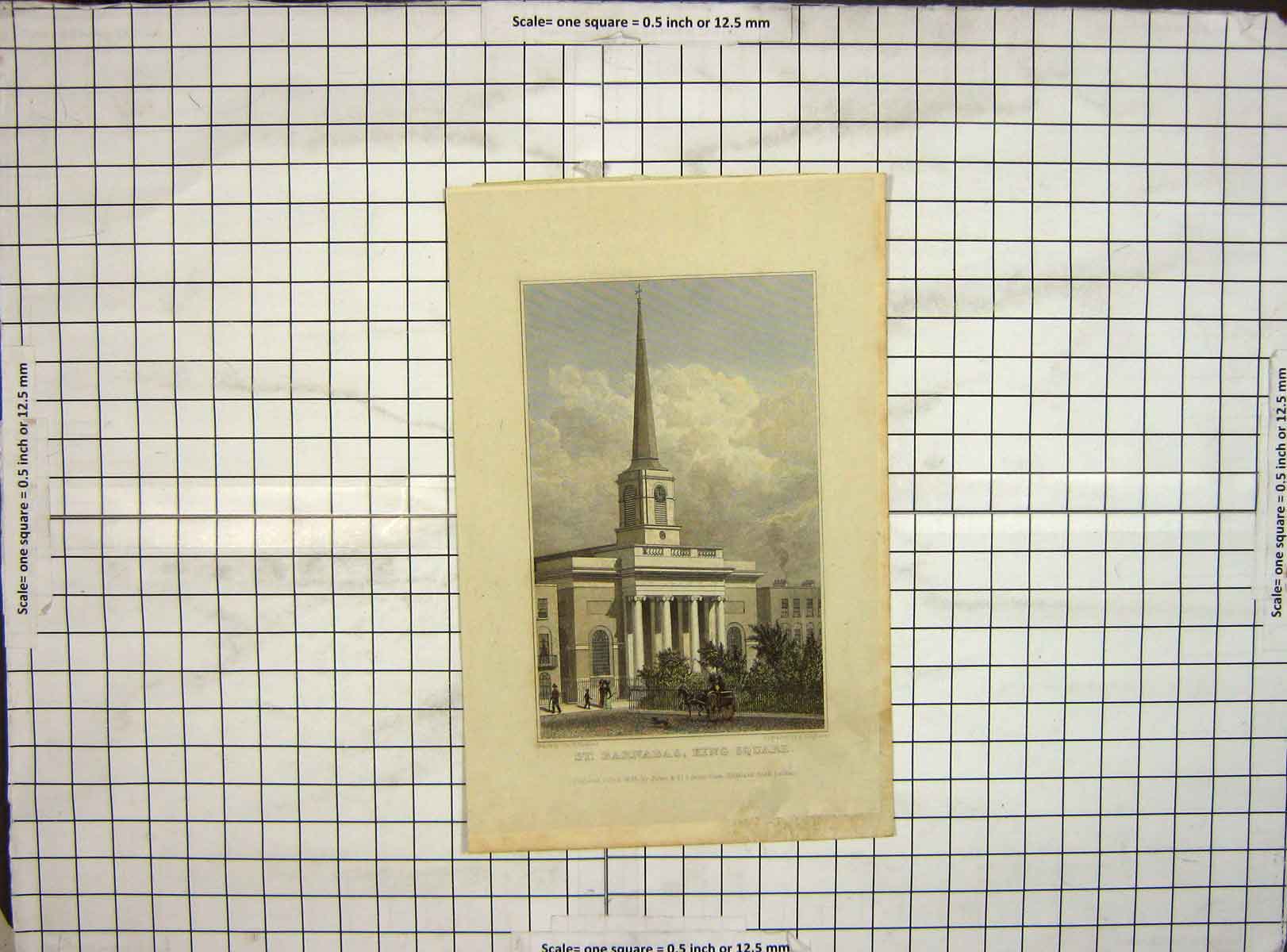 Original Old Antique Print 1828 Hand Coloured St. Barnabas King Square 19th