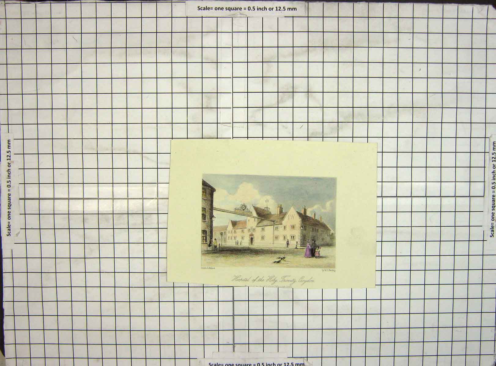 Original Old Antique Print Hand Coloured Hospital Holy Trinity Croydon Starling