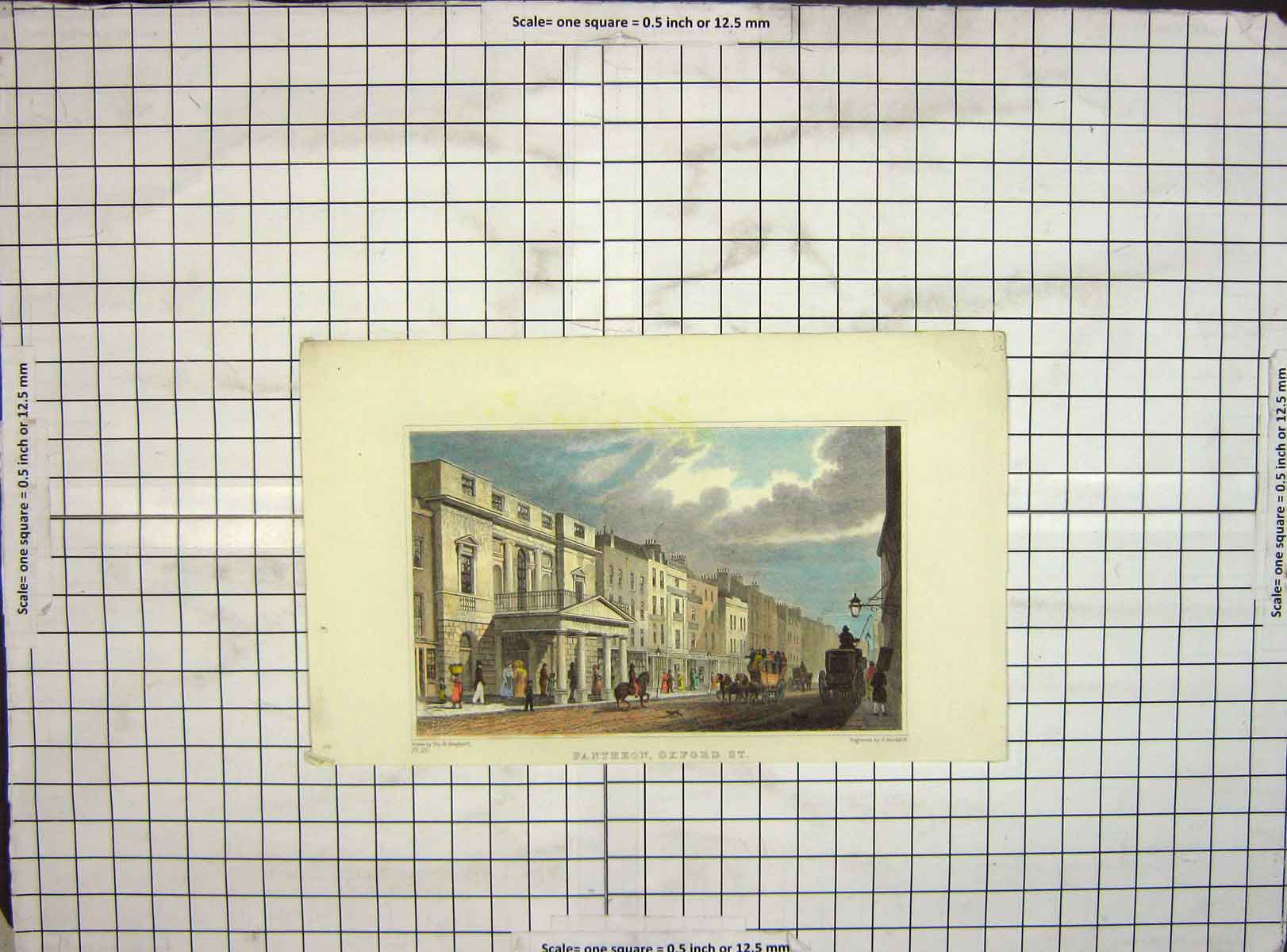 Original Old Antique Print Hand Coloured Pantheon Oxford Hinchliff Shepherd