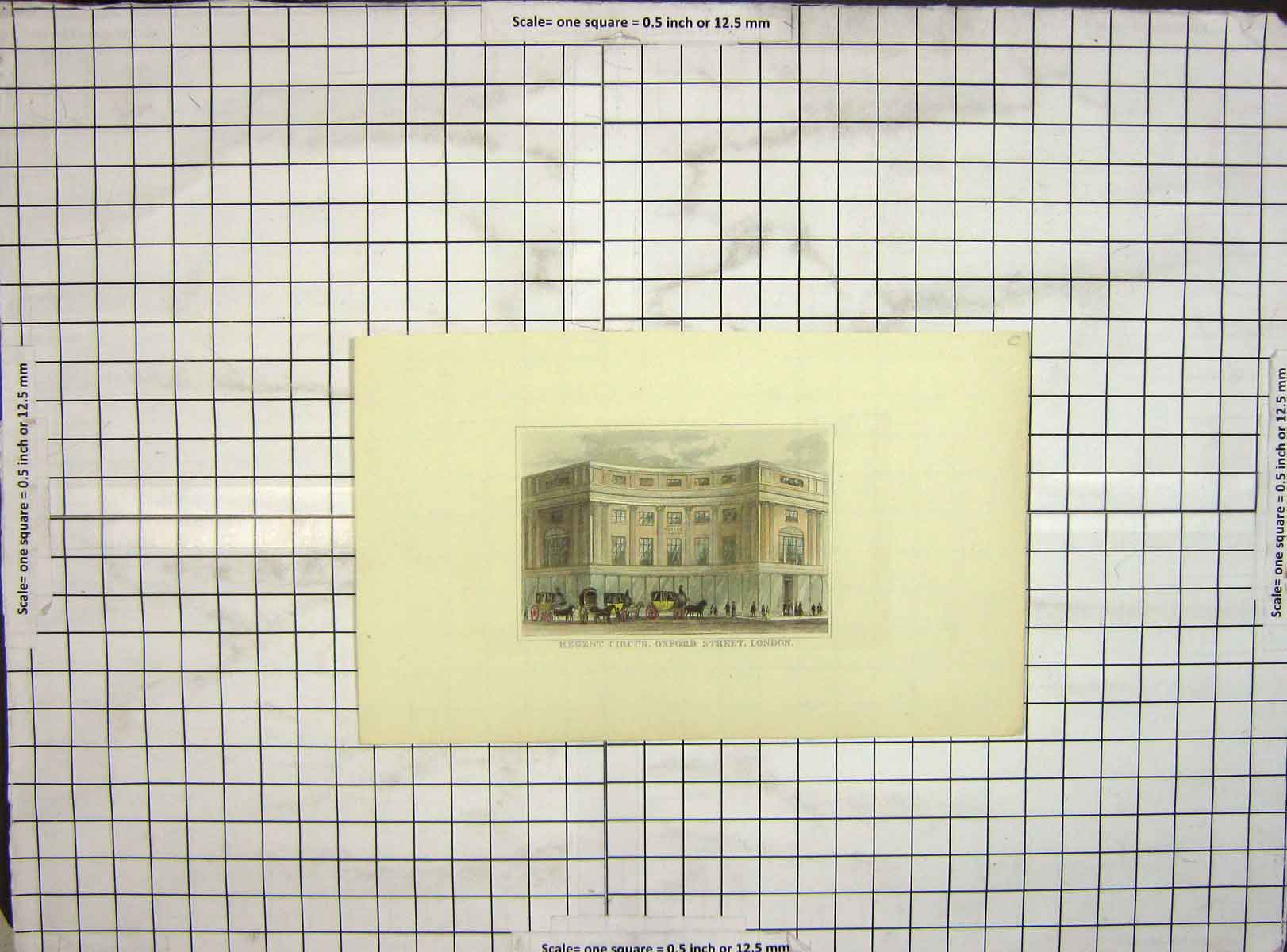 Original Old Antique Print Hand Coloured Regent Circus Oxford Street London