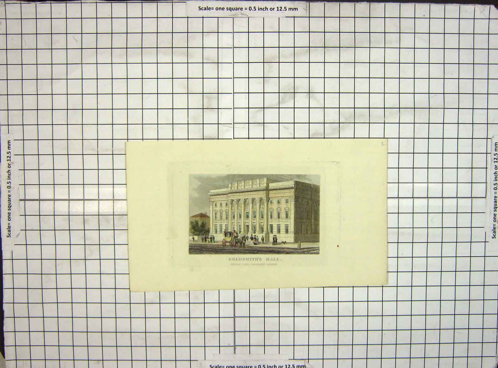 Original Old Antique Print Hand Coloured Gsmith Hall Cheapside London