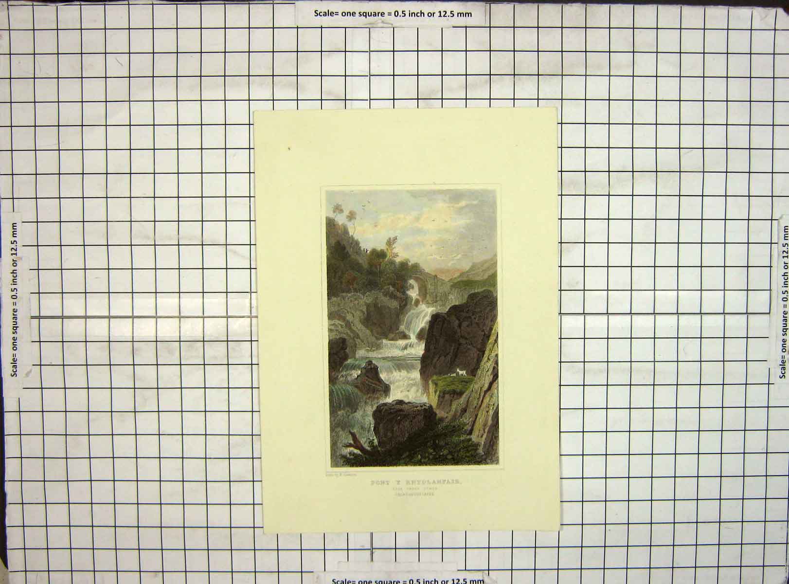 Original Old Antique Print Hand Coloured Pont Y Rhydlanfair Caernarvonshire